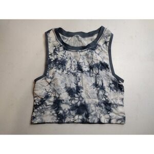 Colsie Blue White Tie Dye Ribbed Crop Top Sleeveless Crew Neck Large